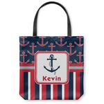 Nautical Anchors & Stripes Canvas Tote Bag - Large - 18"x18" (Personalized)