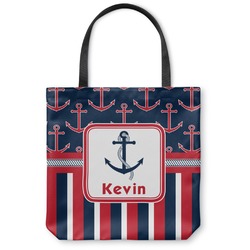 Nautical Anchors & Stripes Canvas Tote Bag - Small - 13"x13" (Personalized)