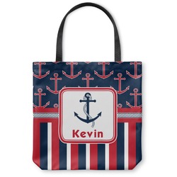 Nautical Anchors & Stripes Canvas Tote Bag (Personalized)