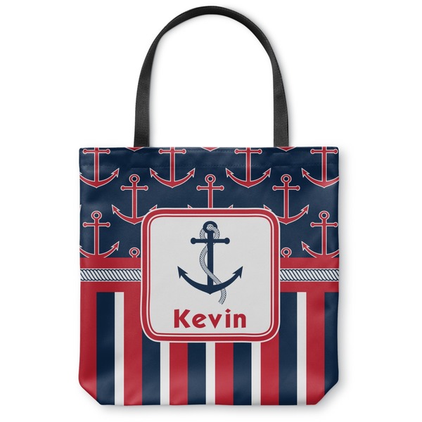 Custom Nautical Anchors & Stripes Canvas Tote Bag - Medium - 16"x16" (Personalized)
