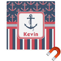 Nautical Anchors & Stripes Square Car Magnet - 10" (Personalized)