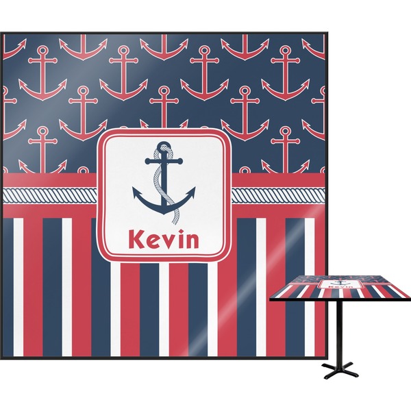 Custom Nautical Anchors & Stripes Square Table Top - 24" (Personalized)