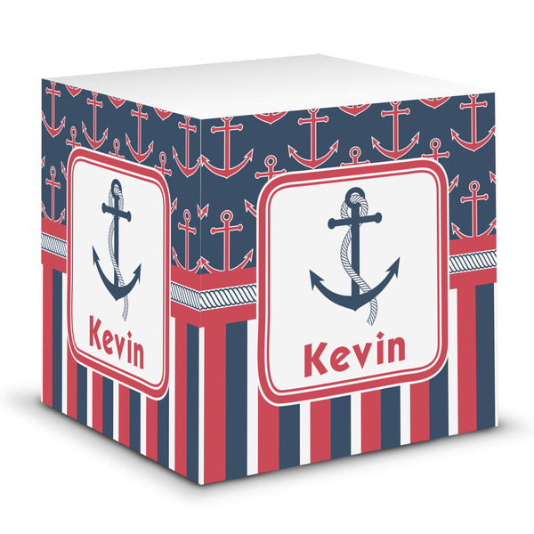Custom Nautical Anchors & Stripes Sticky Note Cube (Personalized)
