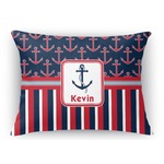 Nautical Anchors & Stripes Rectangular Throw Pillow Case - 12"x18" (Personalized)