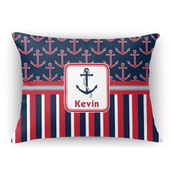 Nautical Anchors & Stripes Rectangular Throw Pillow Case - 12"x18" (Personalized)