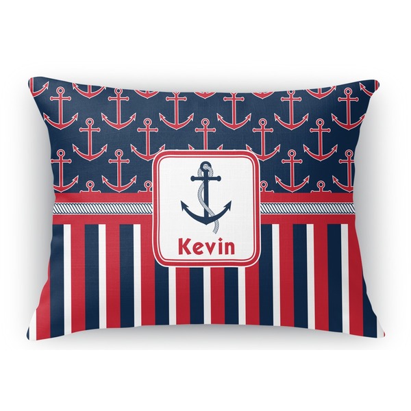 Custom Nautical Anchors & Stripes Rectangular Throw Pillow Case (Personalized)