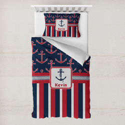Nautical Anchors & Stripes Toddler Bedding w/ Name or Text