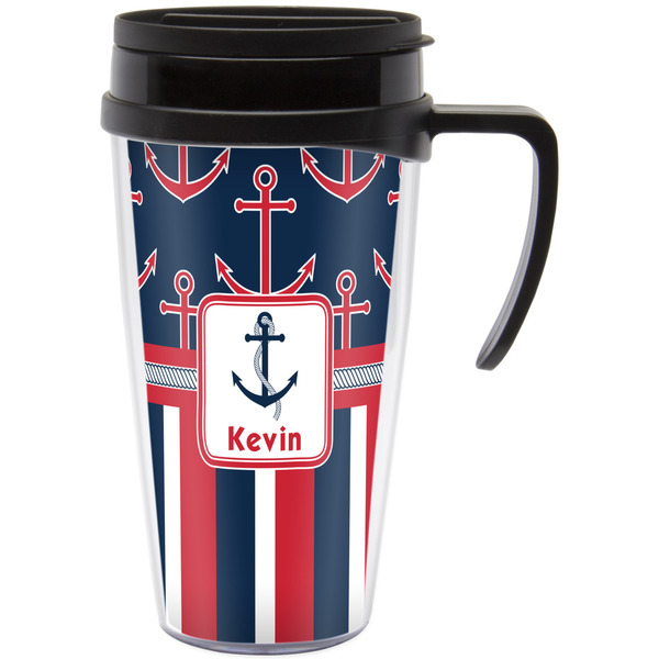 Custom Nautical Anchors & Stripes Acrylic Travel Mug with Handle (Personalized)