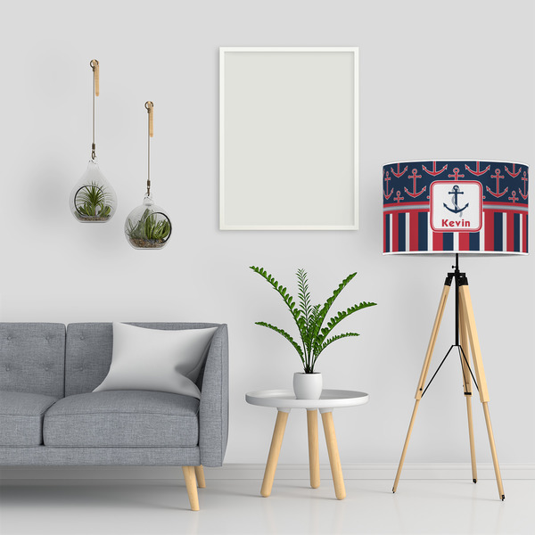 Nautical Anchors & Stripes 12" Drum Lampshade - LIFESTYLE