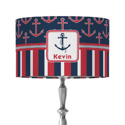 Nautical Anchors & Stripes 12" Drum Lamp Shade - Fabric (Personalized)
