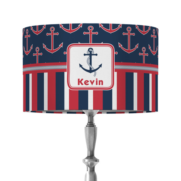 Custom Nautical Anchors & Stripes 12" Drum Lamp Shade - Fabric (Personalized)