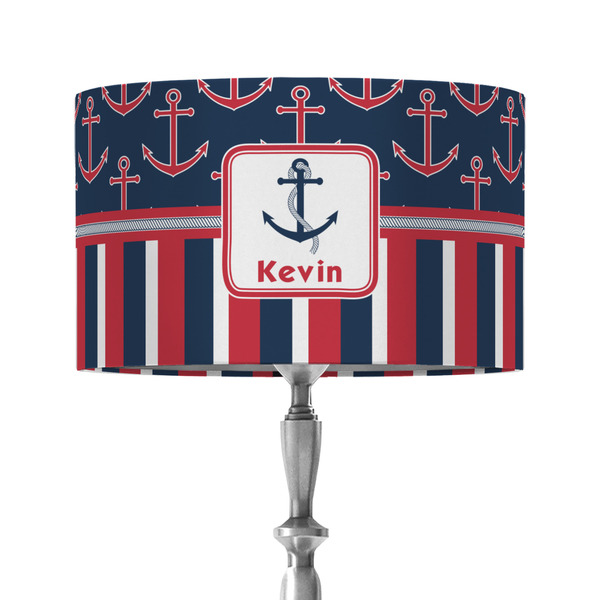 Nautical Anchors & Stripes 12" Drum Lampshade - ON STAND (Fabric)