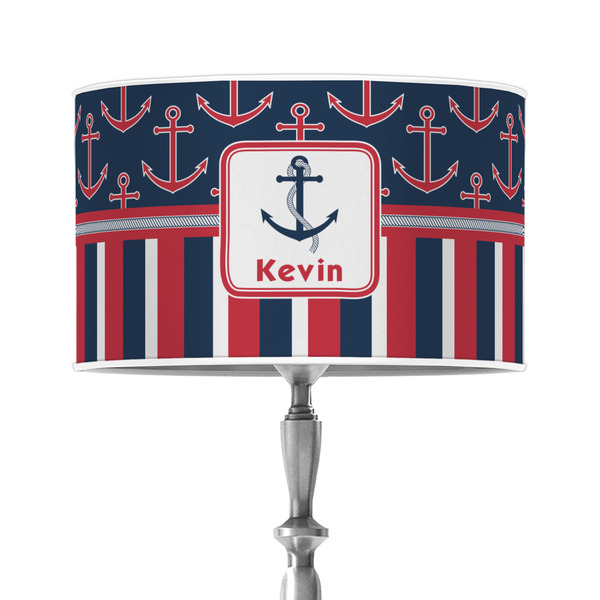 Custom Nautical Anchors & Stripes 12" Drum Lamp Shade - Poly-film (Personalized)