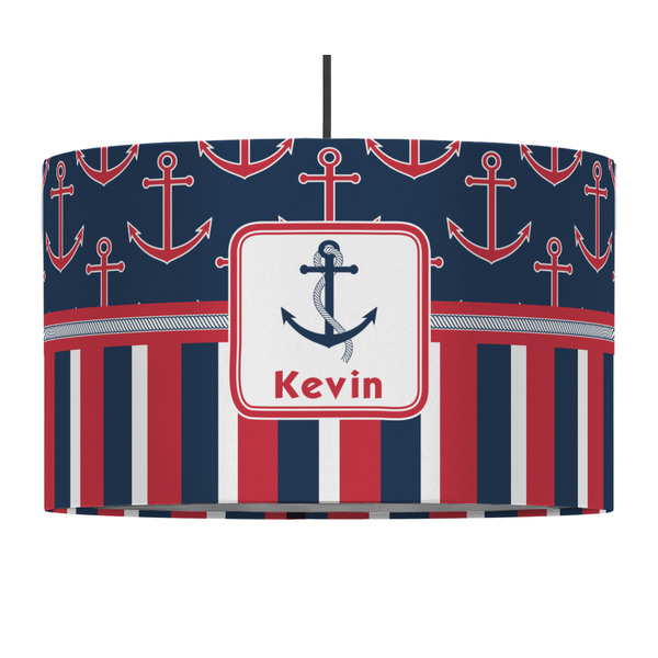 Custom Nautical Anchors & Stripes 12" Drum Pendant Lamp - Fabric (Personalized)