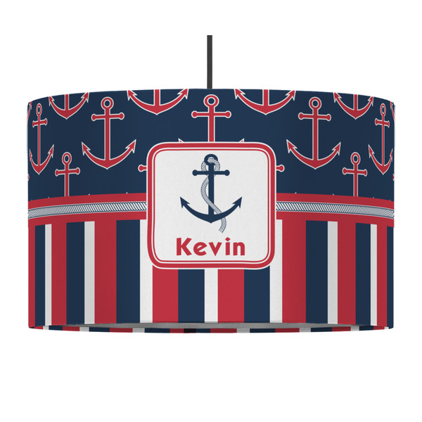 Nautical Anchors & Stripes 12" Drum Lampshade - PENDANT (Fabric)