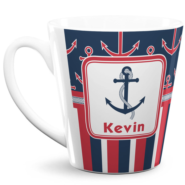 Custom Nautical Anchors & Stripes 12 Oz Latte Mug (Personalized)