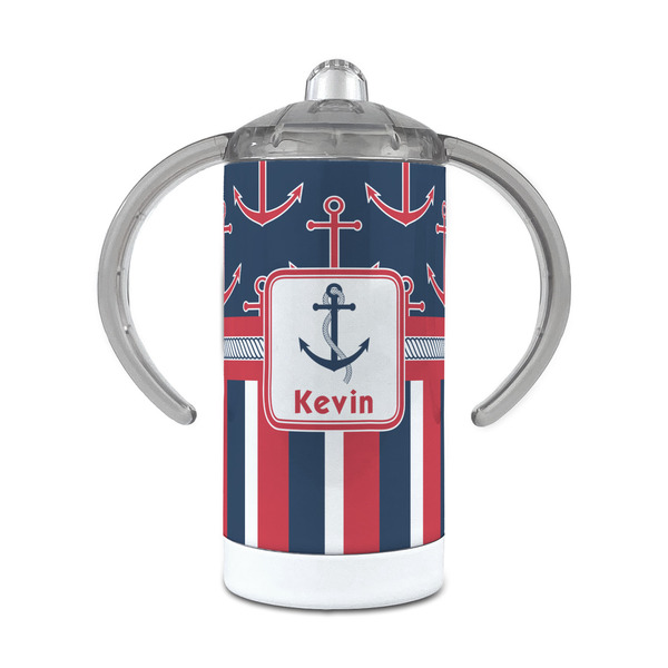 Custom Nautical Anchors & Stripes 12 oz Stainless Steel Sippy Cup (Personalized)