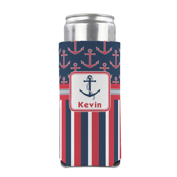 Nautical Anchors & Stripes 12oz Tall Can Sleeve - FRONT (on can)