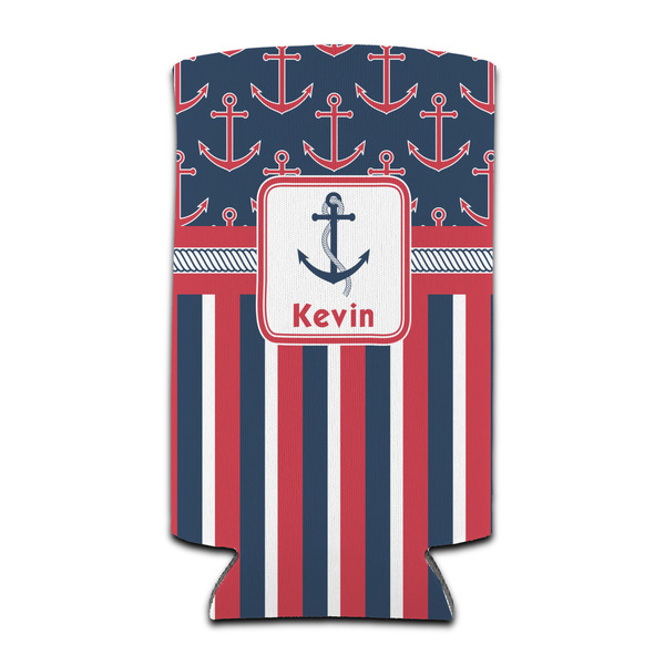 Custom Nautical Anchors & Stripes Can Cooler (tall 12 oz) (Personalized)