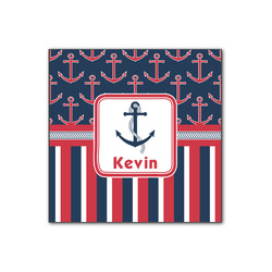 Nautical Anchors & Stripes Wood Print - 12x12 (Personalized)