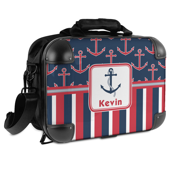 Custom Nautical Anchors & Stripes Hard Shell Briefcase - 15" (Personalized)