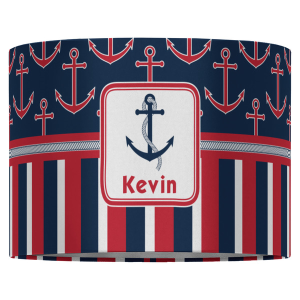 Nautical Anchors & Stripes 16" Drum Lampshade - FRONT (Fabric)