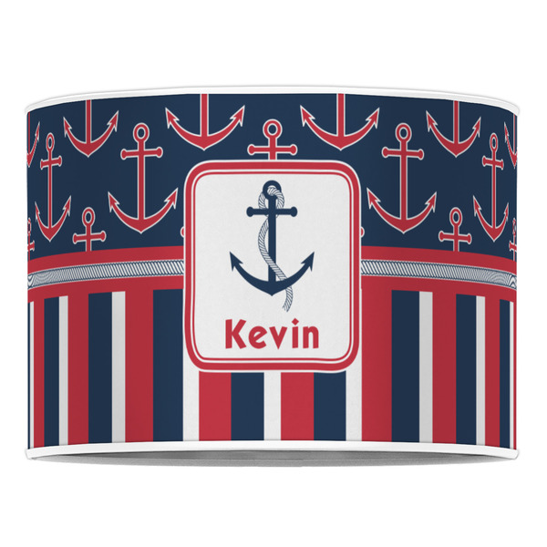 Nautical Anchors & Stripes 16" Drum Lampshade - FRONT (Poly Film)