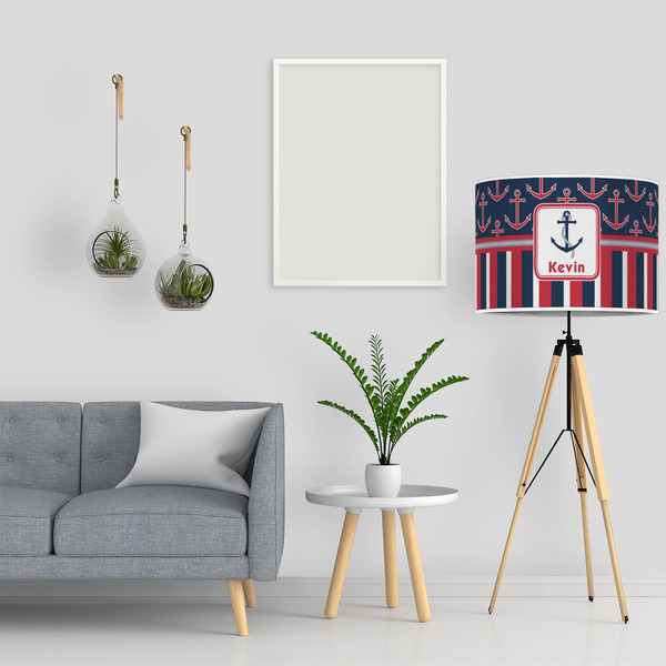 Nautical Anchors & Stripes 16" Drum Lampshade - LIFESTYLE