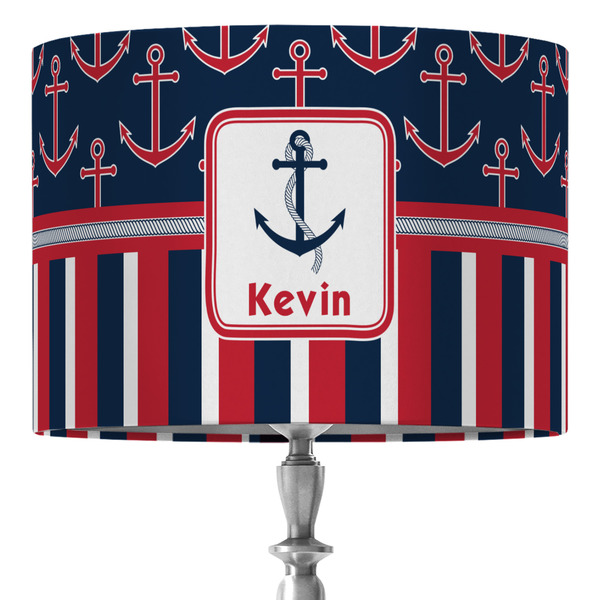 Custom Nautical Anchors & Stripes 16" Drum Lamp Shade - Fabric (Personalized)