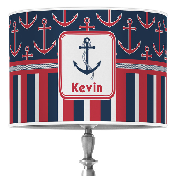 Custom Nautical Anchors & Stripes 16" Drum Lamp Shade - Poly-film (Personalized)