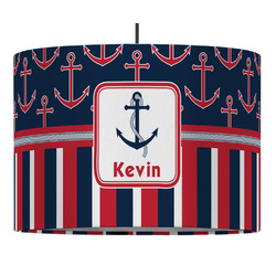 Nautical Anchors & Stripes 16" Drum Pendant Lamp - Fabric (Personalized)