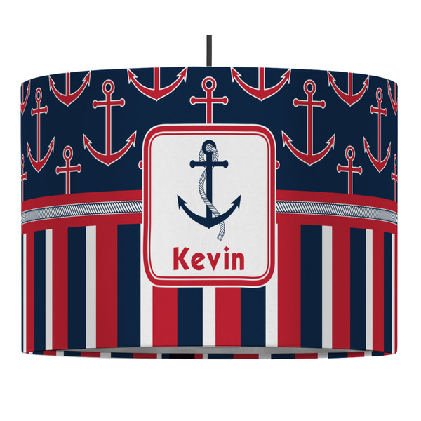 Custom Nautical Anchors & Stripes Drum Pendant Lamp (Personalized)
