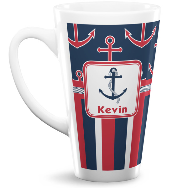 Custom Nautical Anchors & Stripes Latte Mug (Personalized)