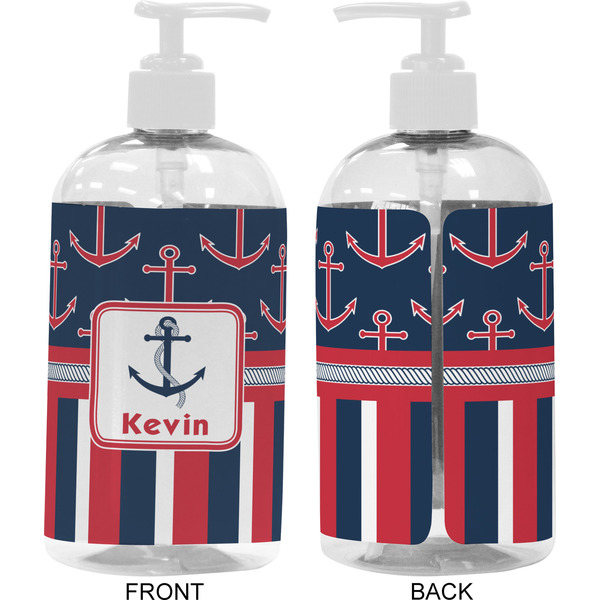 Nautical Anchors & Stripes 16 oz Plastic Liquid Dispenser- Approval- White