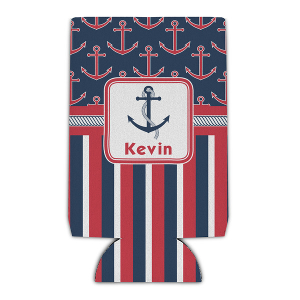 Custom Nautical Anchors & Stripes Can Cooler (16 oz) (Personalized)