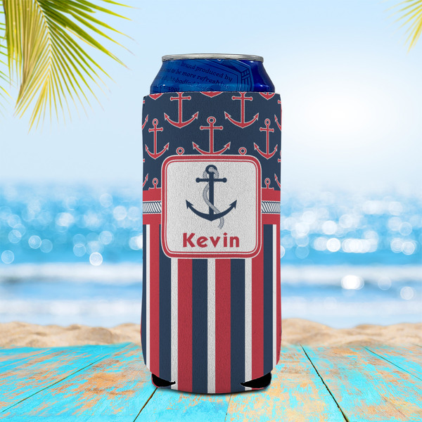 Nautical Anchors & Stripes 16oz Can Sleeve - LIFESTYLE