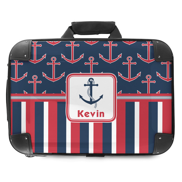 Custom Nautical Anchors & Stripes Hard Shell Briefcase - 18" (Personalized)