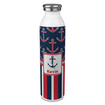 Nautical Anchors & Stripes 20oz Stainless Steel Water Bottle - Full Print (Personalized)