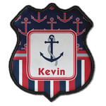 Nautical Anchors & Stripes Iron On Shield Patch C w/ Name or Text