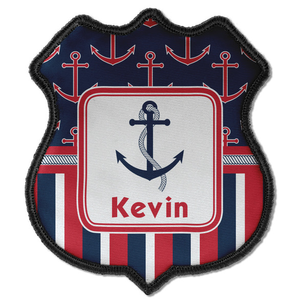 Custom Nautical Anchors & Stripes Iron On Shield Patch C w/ Name or Text