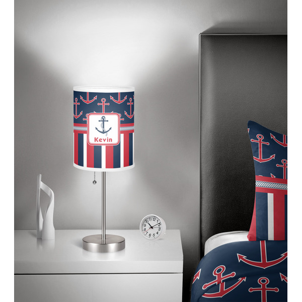 Nautical Anchors & Stripes 7 inch drum lamp shade - in room