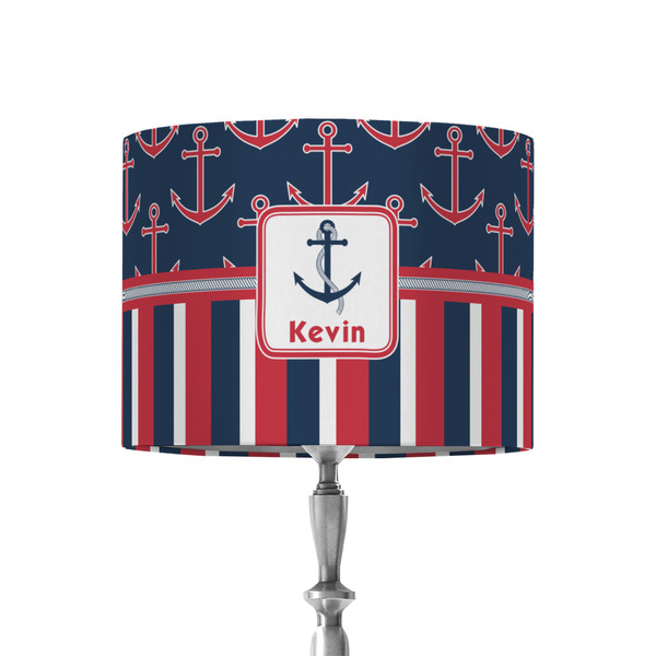 Custom Nautical Anchors & Stripes 8" Drum Lamp Shade - Fabric (Personalized)