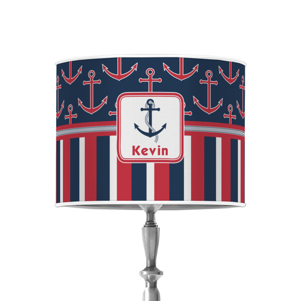 Nautical Anchors & Stripes 8" Drum Lampshade - ON STAND (Poly Film)
