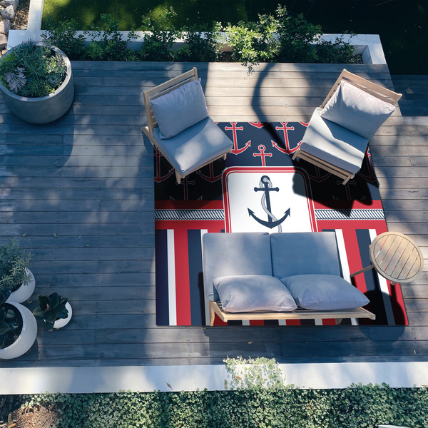 Nautical Anchors & Stripes 8'x10' Patio Rug - In context