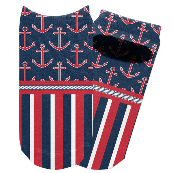 Custom Nautical Anchors & Stripes Adult Ankle Socks