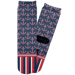 Nautical Anchors & Stripes Adult Crew Socks (Personalized)