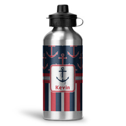 Nautical Anchors & Stripes Water Bottle - Aluminum - 20 oz (Personalized)