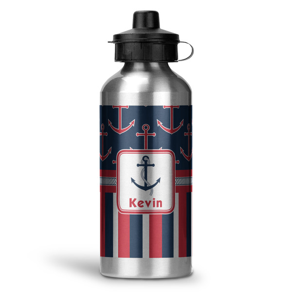 Custom Nautical Anchors & Stripes Water Bottles - 20 oz - Aluminum (Personalized)