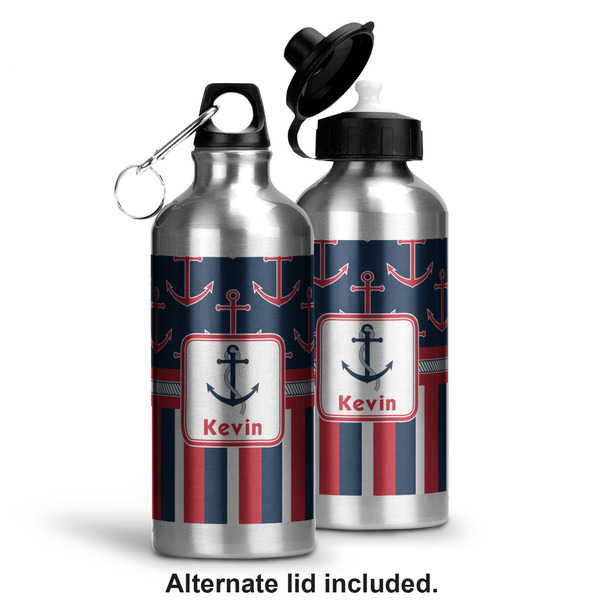 Nautical Anchors & Stripes Aluminum Water Bottle - Alternate lid options