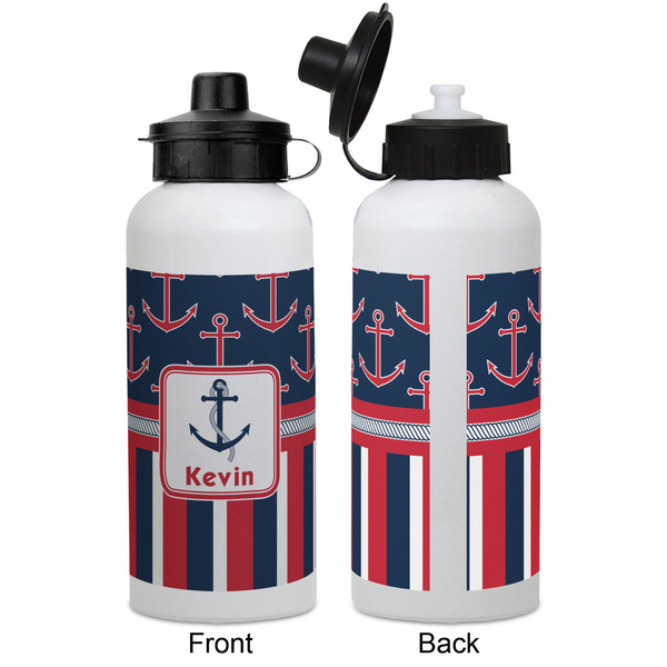 Nautical Anchors & Stripes Aluminum Water Bottle - White APPROVAL
